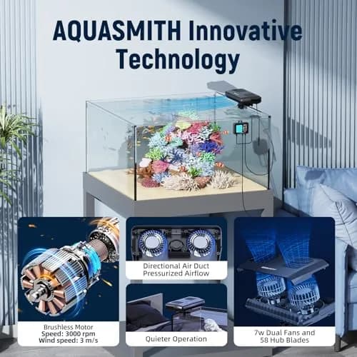 AQUASMITH Aquarium Chiller Fan with Temperature Control | Silent, Auto Start/Stop, 3-Speed Modes for Fish & Coral Tanks thumbnail 5