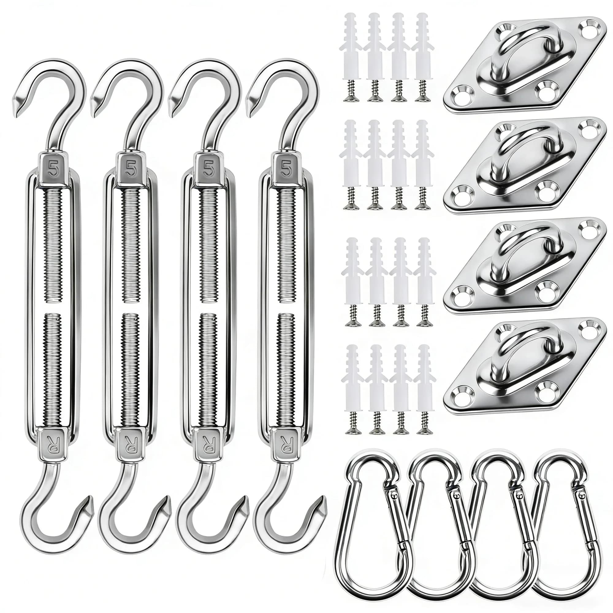 YOFIT 40 Pcs Shade Sail Hardware Kit 15.2 cm (6 Inch) | Heavy Duty 304 Stainless Steel for Patio & Garden — 5 inch 44 pcs