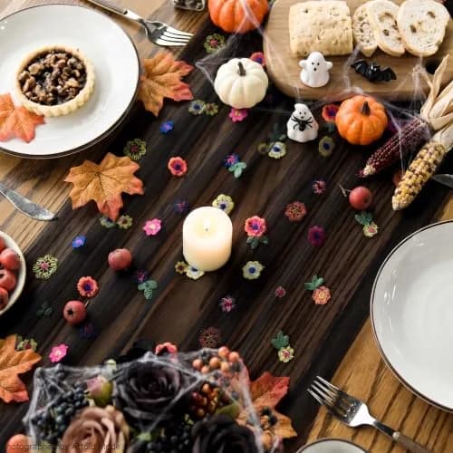 Artoid Mode Black Embroidery Daisy Gauze Table Runner 28 x 120 Inch | Rustic Bohemian Style for Indian Homes thumbnail 7