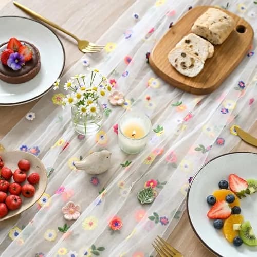 Artoid Mode Embroidery Daisy Gauze Table Runner 71cm x 305cm | Rustic Floral Home Decor thumbnail 3