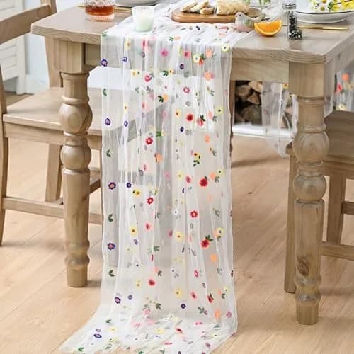 Artoid Mode Embroidery Daisy Gauze Table Runner 71cm x 305cm | Rustic Floral Home Decor thumbnail 4