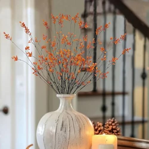 ACRYCS Artificial Greenery Stems 90cm (35.4") Orange Faux Branches | 4 Pcs Vase Filler for Autumn Decor thumbnail 5