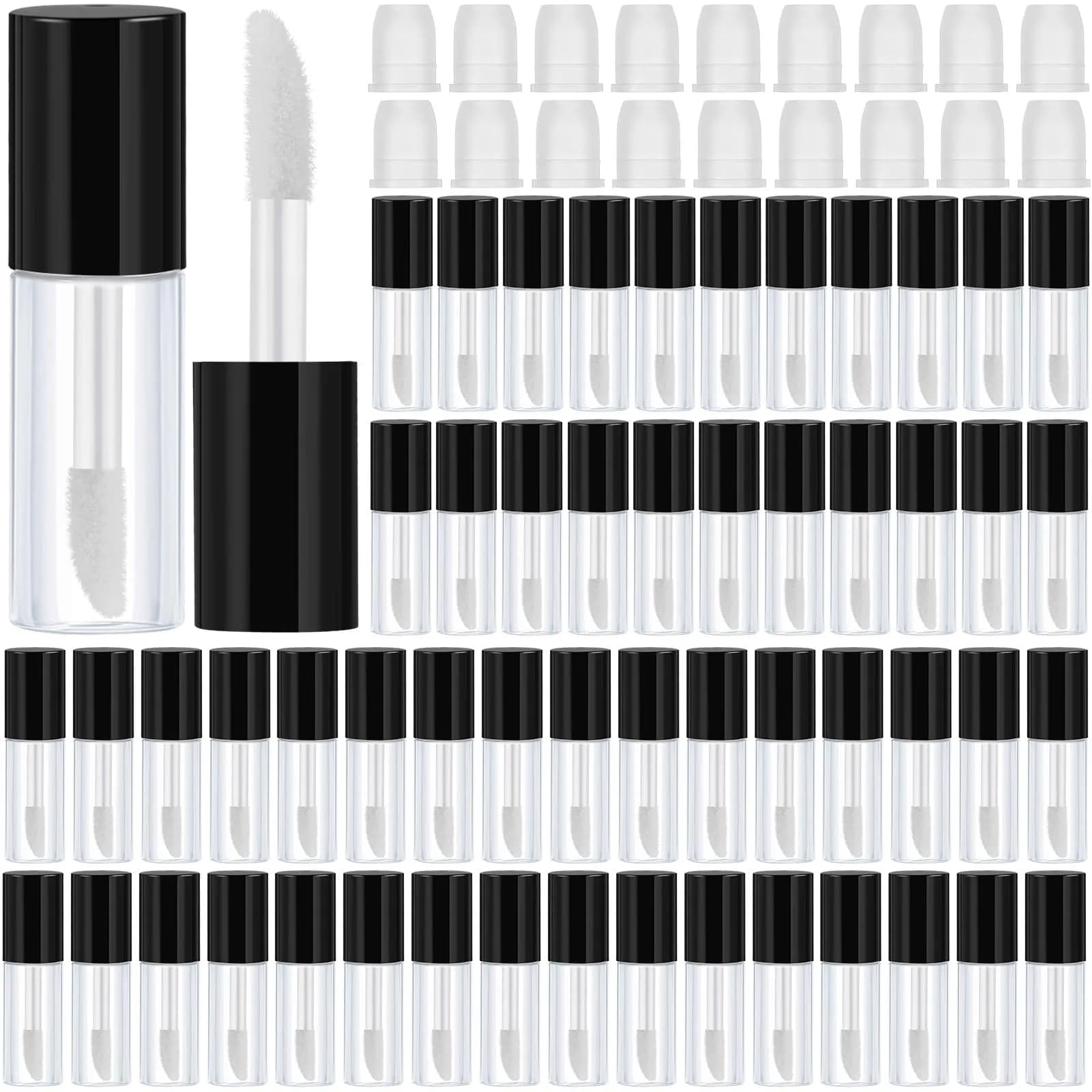 Patelai 100 Pieces Clear Mini Lip Gloss Tubes 3ml (0.1 Fl Oz) | Refillable Empty Containers for DIY Makeup