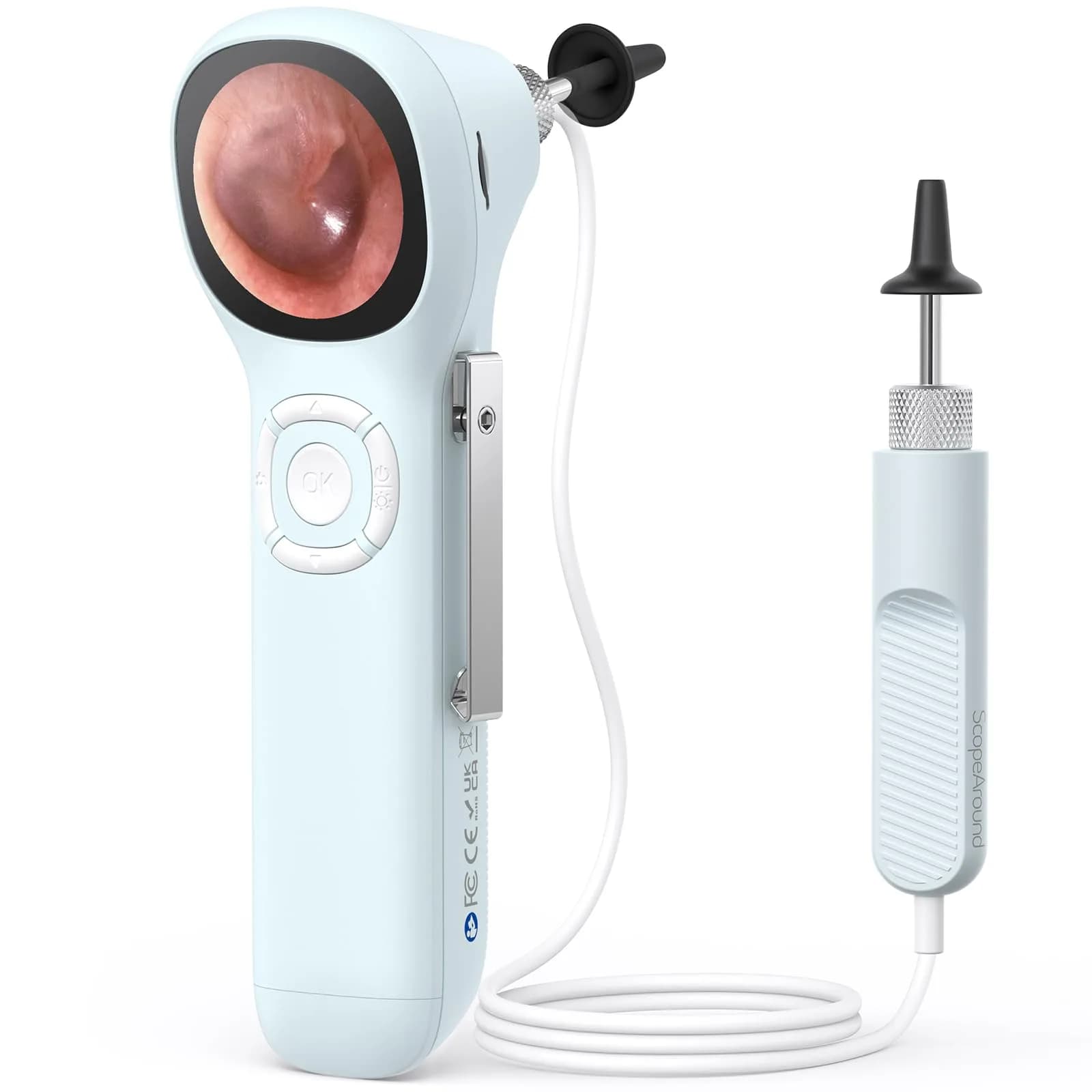 ScopeAround Otoscope with Light | HD Screen, No App Needed, Family Ear Camera — Blue