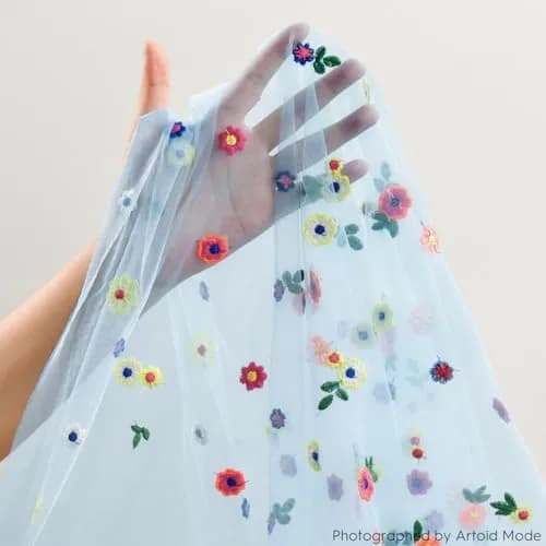 Artoid Mode Blue Embroidery Daisy Gauze Table Runner 28 x 120 Inch (71 x 305 cm) | Festive Indian Home Decor thumbnail 5