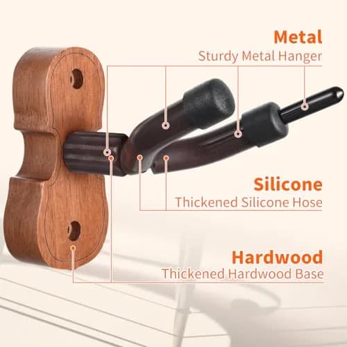 WOGOD Violin Wall Mount 6 Pack with Bow Holder, Real Hardwood Violin Shape Instrument Display Hooks for Violin, Viola, Universal String Instrument Holder thumbnail 4