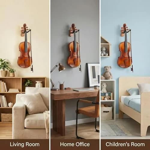 WOGOD Violin Wall Mount 6 Pack with Bow Holder, Real Hardwood Violin Shape Instrument Display Hooks for Violin, Viola, Universal String Instrument Holder thumbnail 3