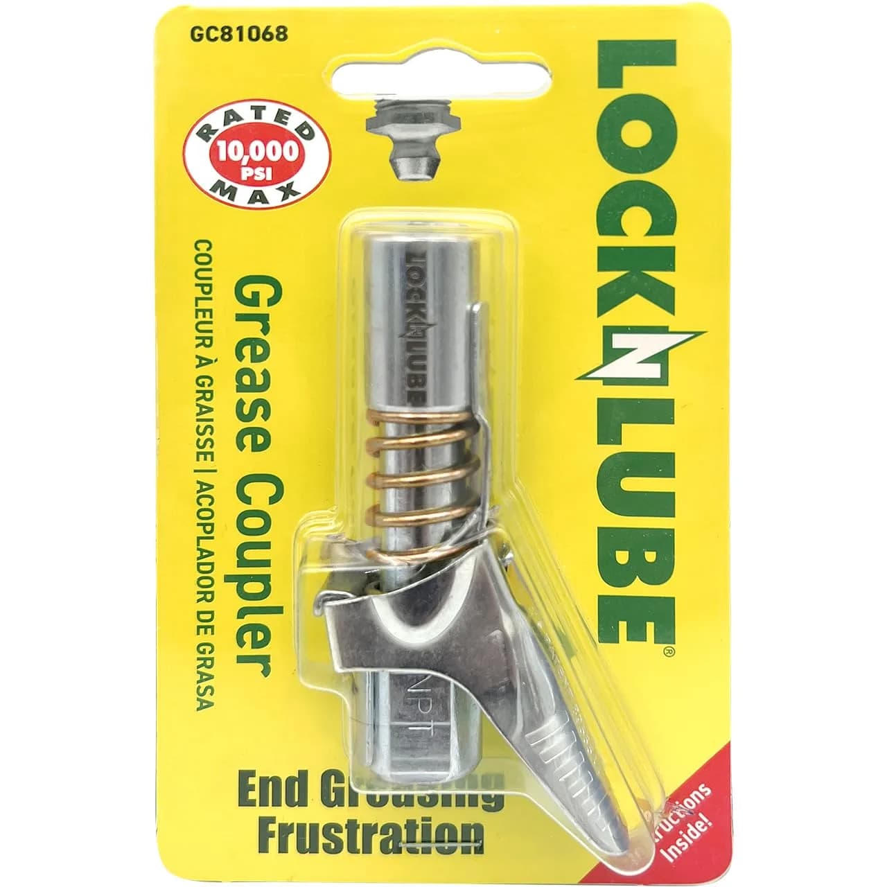 LockNLube Patented Locking Grease Coupler (Pack of 2) | Secure Leak-Free Seal, Rebuildable Design, 10,000 PSI Rated — Silver