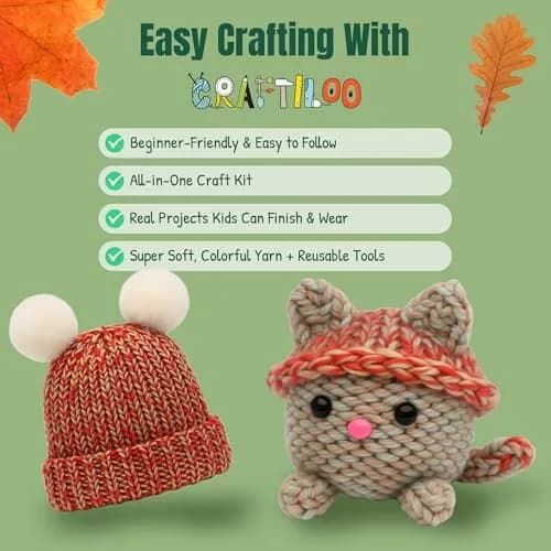 CRAFTILOO Beginner Loom Knitting Kit for Kids - Make a Hat & Cat | Ages 8+ | Includes 2 Looms, Yarn, Tools thumbnail 7