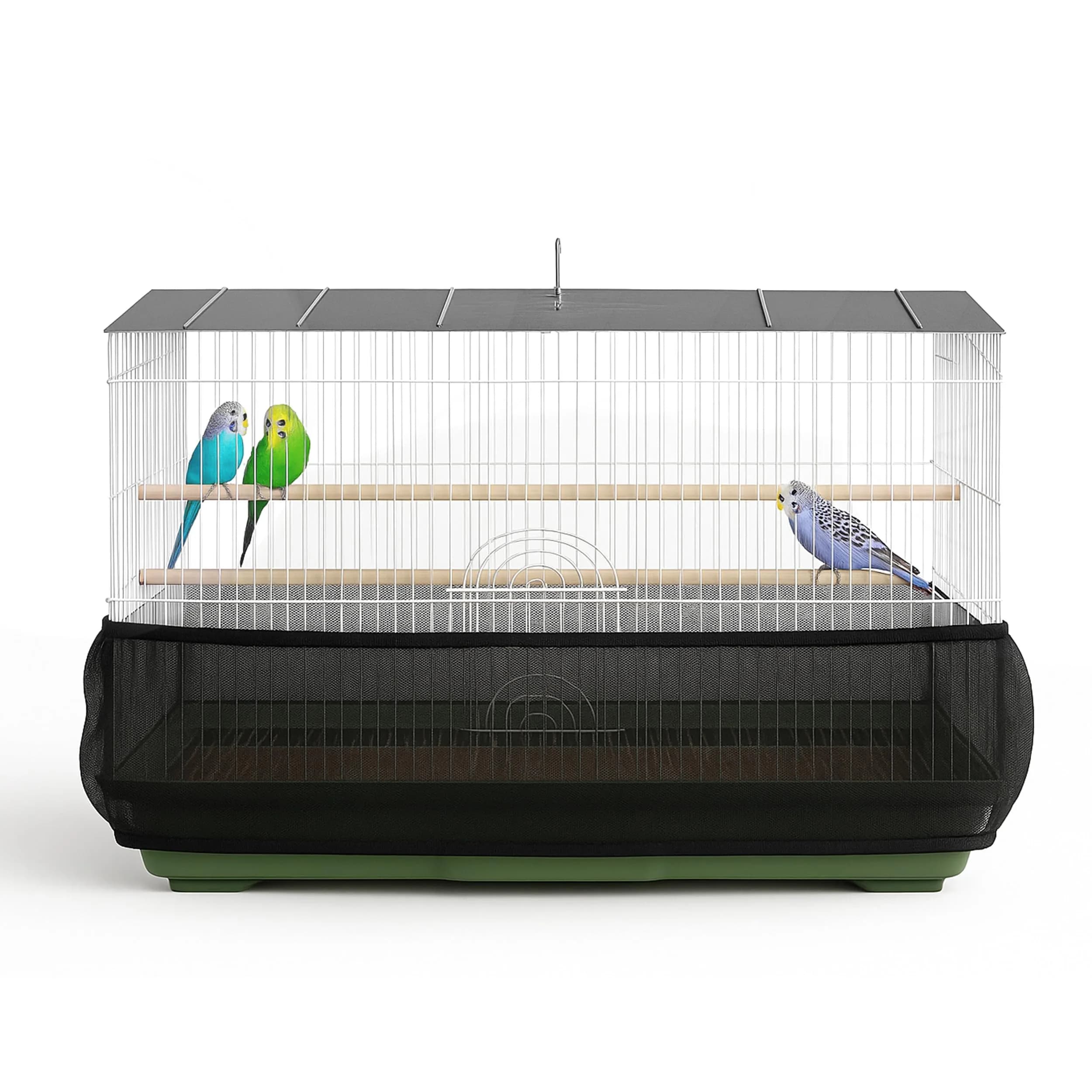 KNUTI White Bird Cage Seed Catcher Mesh Skirt Cover | Universal Fit, Durable Nylon, Easy Wash, Mess Prevention (Extra Small) — Black / Medium