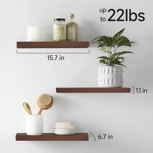 BAYKA Walnut-Like Floating Shelves 15.7in | Modern & Rustic Wall Decor (70-120c) thumbnail 5