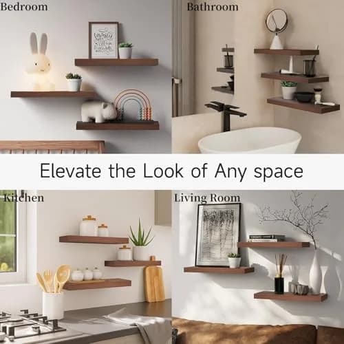 BAYKA Walnut-Like Floating Shelves 15.7in | Modern & Rustic Wall Decor (70-120c) thumbnail 7