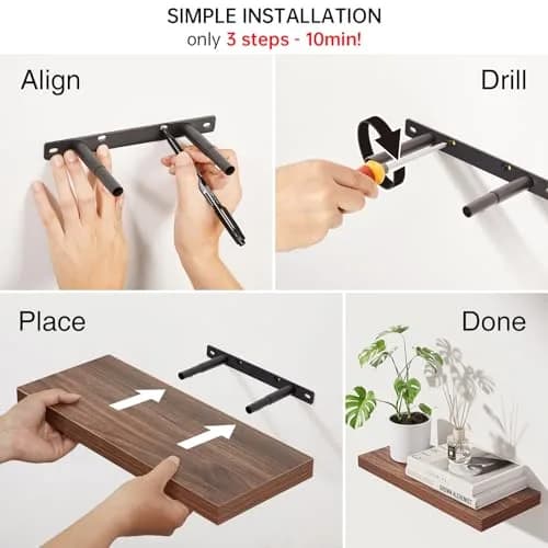 BAYKA Walnut-Like Floating Shelves 15.7in | Modern & Rustic Wall Decor (70-120c) thumbnail 8