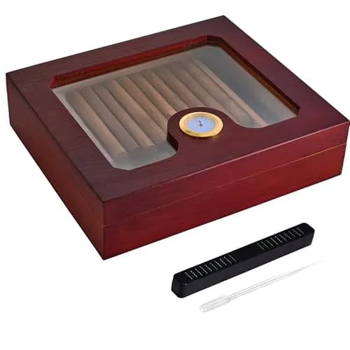 Somduy Cedar Wood Cigar Humidor for 25-30 Cigars with Humidifier & Hygrometer | Reddish Brown Classic Style thumbnail 1