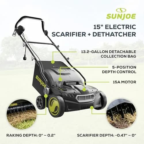 Sun Joe Corded Dethatcher & Scarifier with 13.2-Gal Bag | 15-Inch, 15-Amp Heavy-Duty Lawn Care thumbnail 3