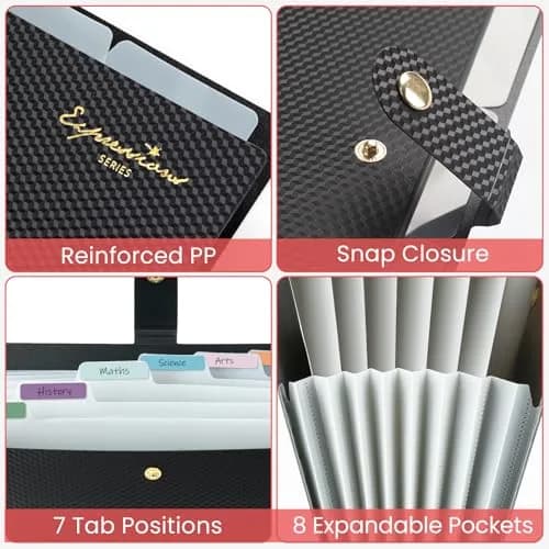Sooez Accordion File Organizer 8 Pocket, Expanding File Folder with Labels | Durable Plastic for A4/Letter Size Documents thumbnail 4
