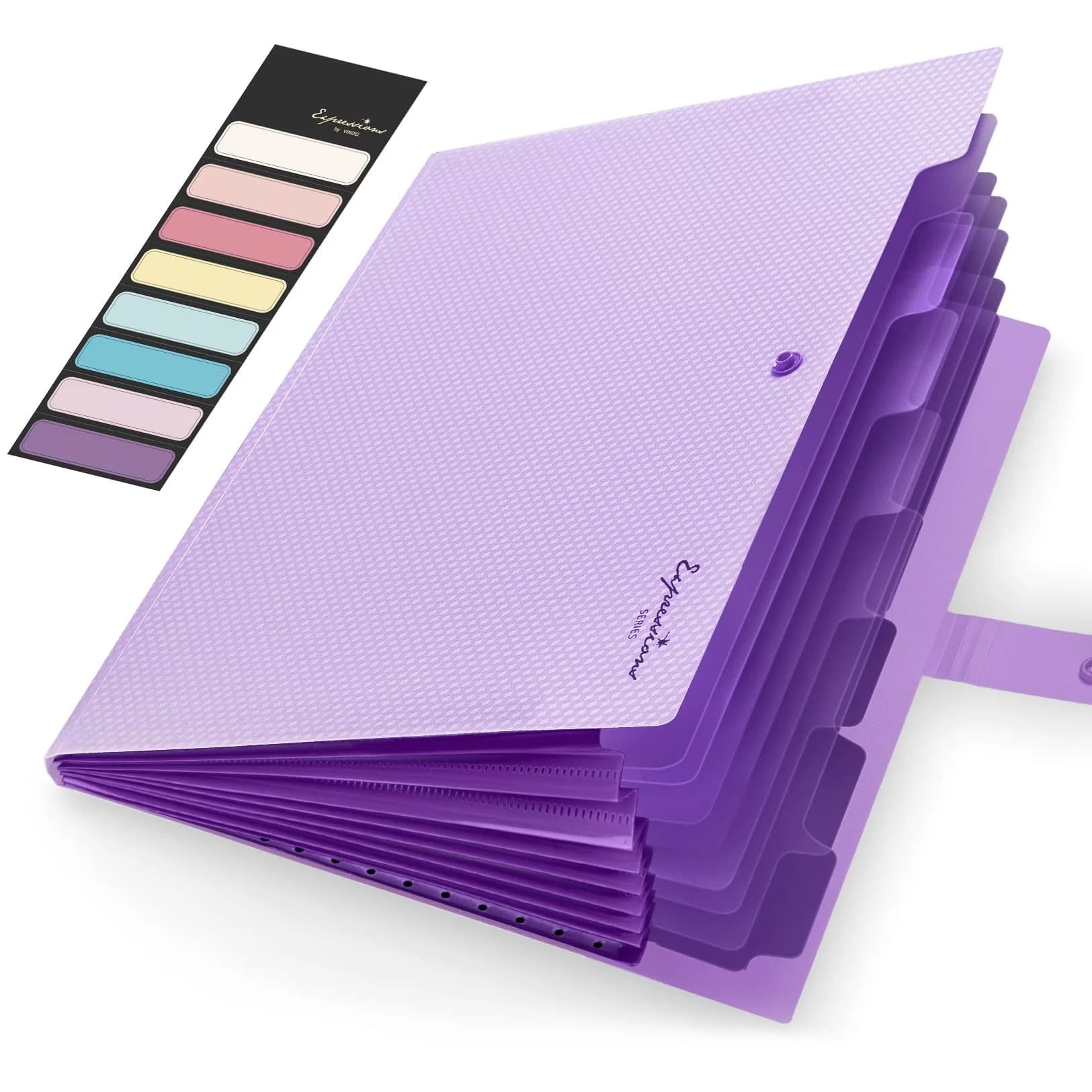 Sooez Accordion File Organizer 8 Pocket, Expanding File Folder with Labels (Purple, 250 Sheets Capacity)