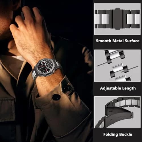 CeiLarv Metal Watch Band for Amazfit T-Rex 3 | Stainless Steel, Polished Finish, Adjustable Fit thumbnail 2