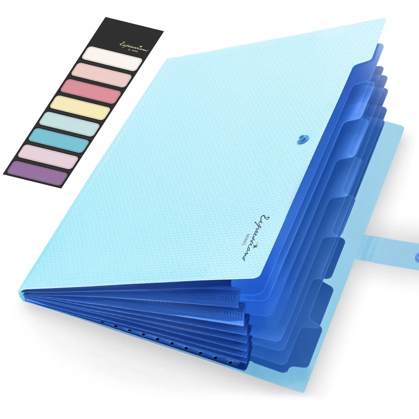 Sooez Accordion File Organizer 8 Pocket, Expanding File Folder with Labels, Sky Blue 32.99 cm (13 in) | Quality Construction for Office & School