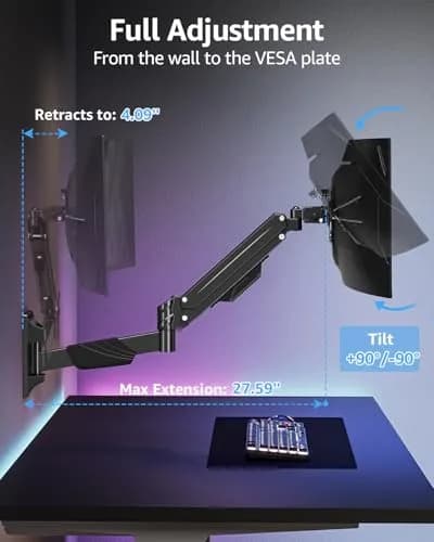 MOUNTUP Heavy Duty Monitor Wall Mount for 22-43 Inch Curved Screens | Supports 2.2-33.1 lbs, VESA 75x75 to 200x200 mm, Black thumbnail 3