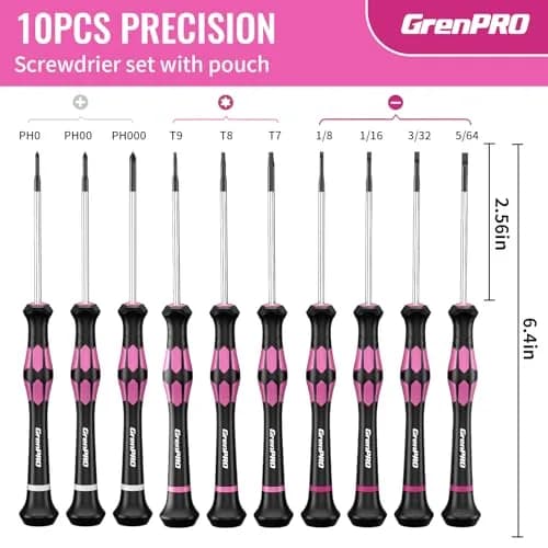 GRENPRO Pink Precision Screwdriver Set | Magnetic Small Drivers for Eyeglass, Watch, Phone, Laptop thumbnail 6