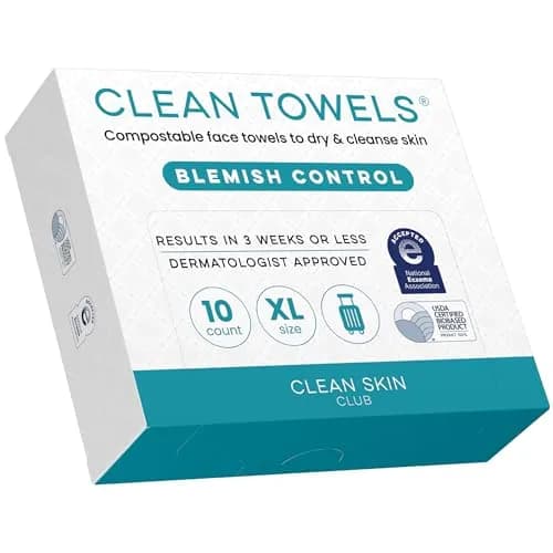 CLEAN SKIN CLUB Blemish Control Clean Towels XL Travel Pack | Exfoliating Face Towels for Oily Skin, Eczema Association Accepted, TSA-Approved (10 Count) thumbnail 1