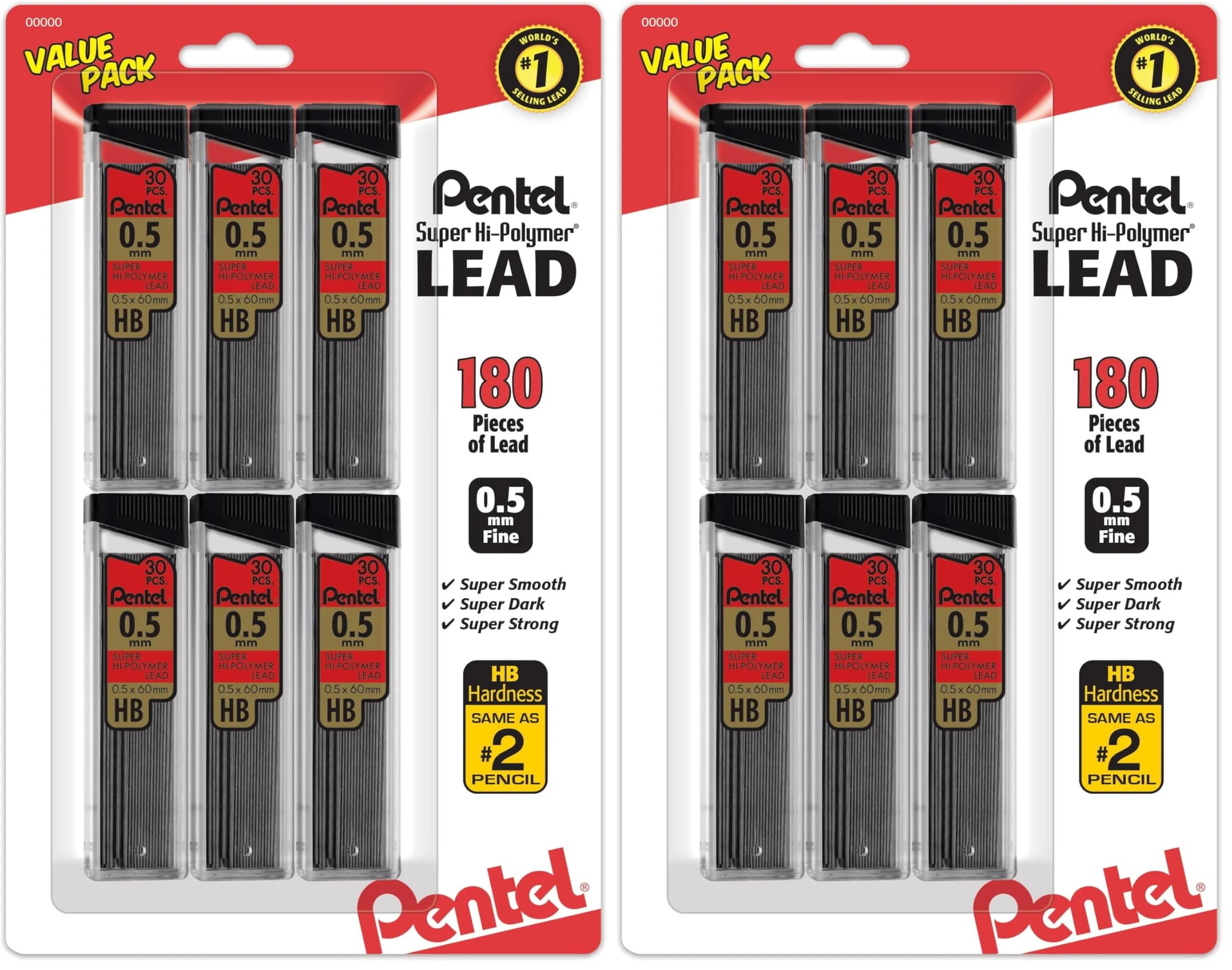 Pentel Super Hi-Polymer Refills 0.5mm HB Lead, 360 Pieces | Smooth Writing for Students & Professionals