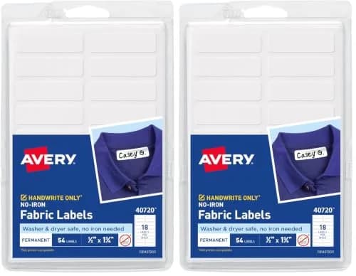 Avery No-Iron Fabric Labels 1/2" x 1-3/4" | Washer & Dryer-Safe Waterproof Labels, 54 Total (Pack of 2) thumbnail 1