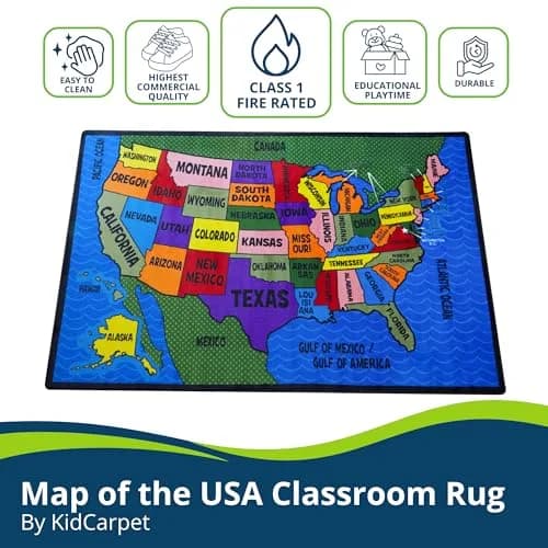KIDCARPET.COM Map of the USA Classroom Rug 7'6"x 12' | Educational Kids Learning Play Mat thumbnail 4