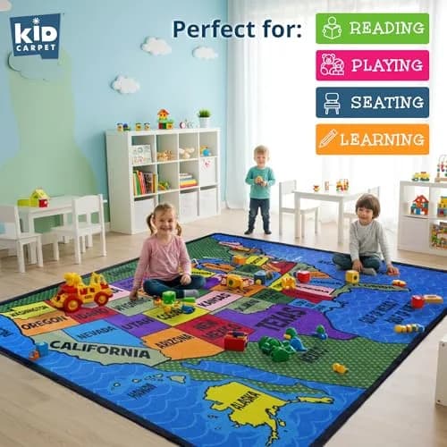KIDCARPET.COM Map of the USA Classroom Rug 7'6"x 12' | Educational Kids Learning Play Mat thumbnail 2