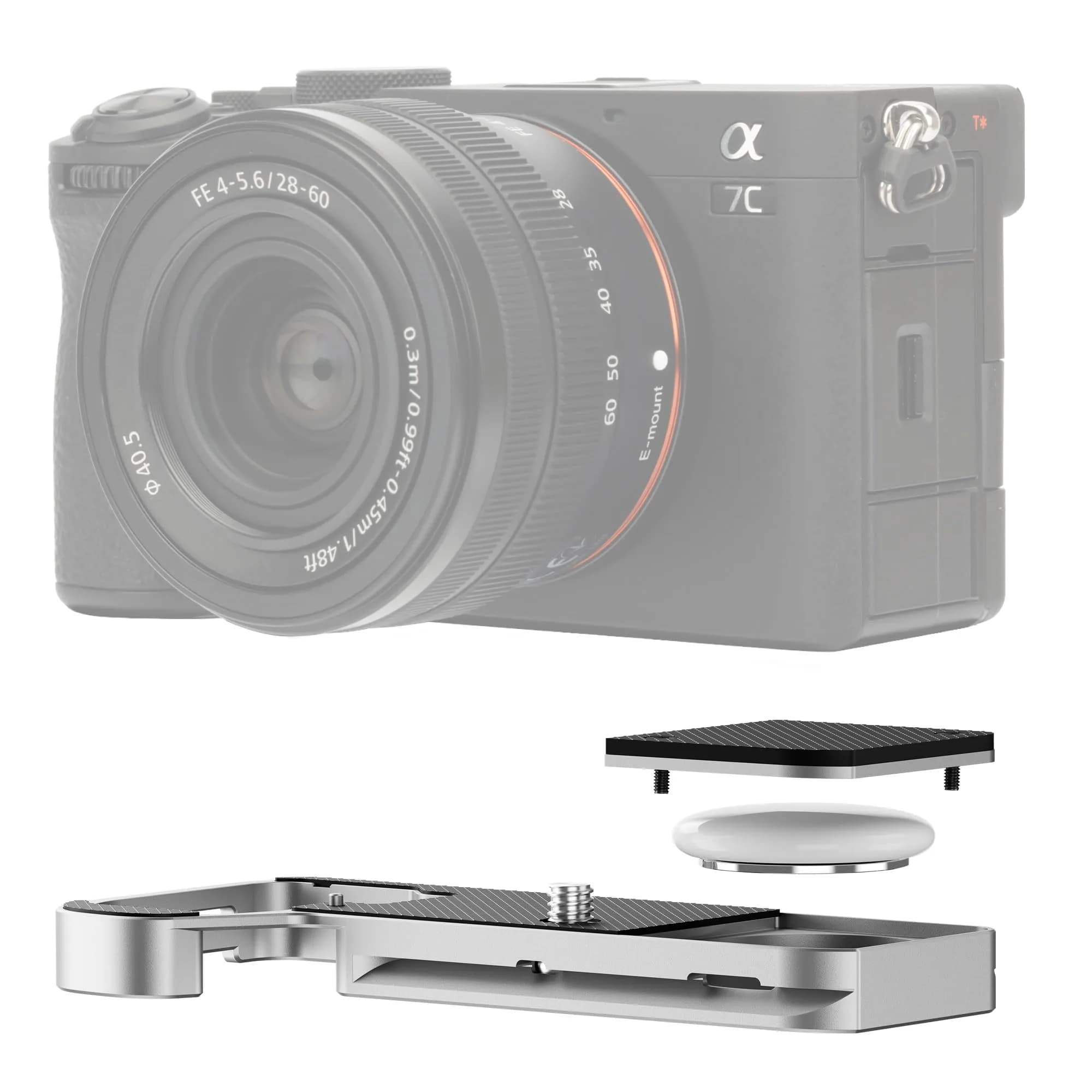 JJC Black Camera Hand Grip for Sony A7CII A7CR | Arca-Type Quick Release Plate & AirTag Compartment — for Sony A7CII A7CR (Silver)