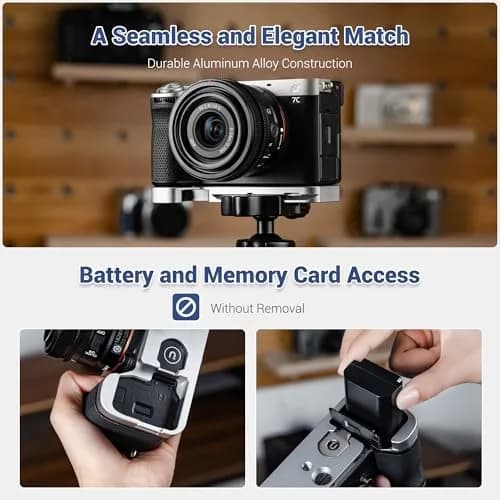 JJC Silver Camera Support Hand Grip for Sony A7CII A7CR with Arca-Type Plate & AirTag Slot | 1/4"-20 Tripod Socket thumbnail 4