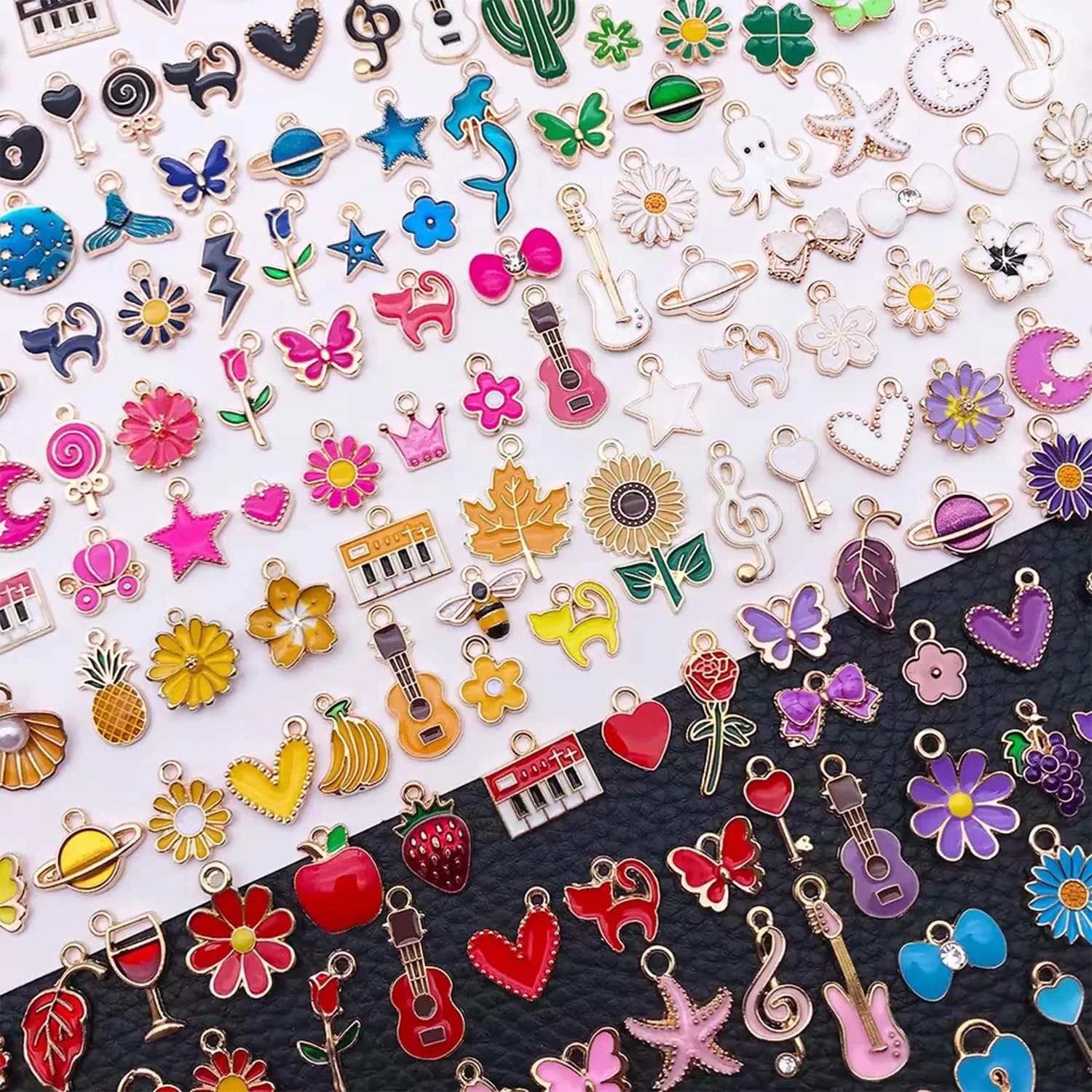 YouLuo 100Pcs Gold Plated Enamel Charms | Assorted Designs for Jewelry Making — Gold-Multicolor