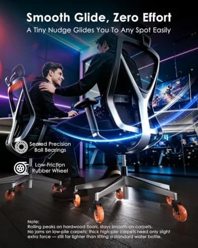 RidRed Orange Heavy-Duty Office Chair Wheels | 7.6 cm (3 Inch) Rollerblade Casters, 5-Pack, Noise-Free, Universal Fit thumbnail 3