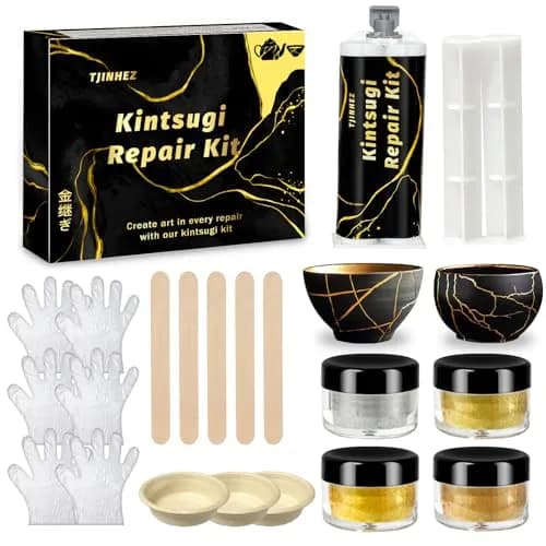 TJINHEZ Kintsugi Repair Kit | Food Safe Gold & Silver for Ceramics (Complete Set) thumbnail 1