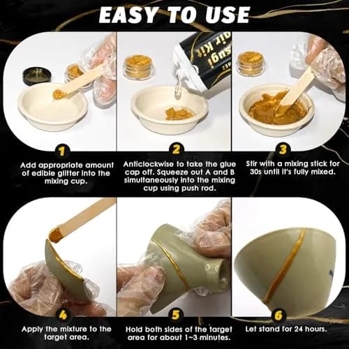 TJINHEZ Kintsugi Repair Kit | Food Safe Gold & Silver for Ceramics (Complete Set) thumbnail 5