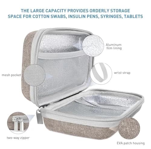 suzamed Insulin Cooler Travel Case, 2x150g Ice Pack TSA Approved, Brown | Portable Diabetes Travel Organizer thumbnail 4