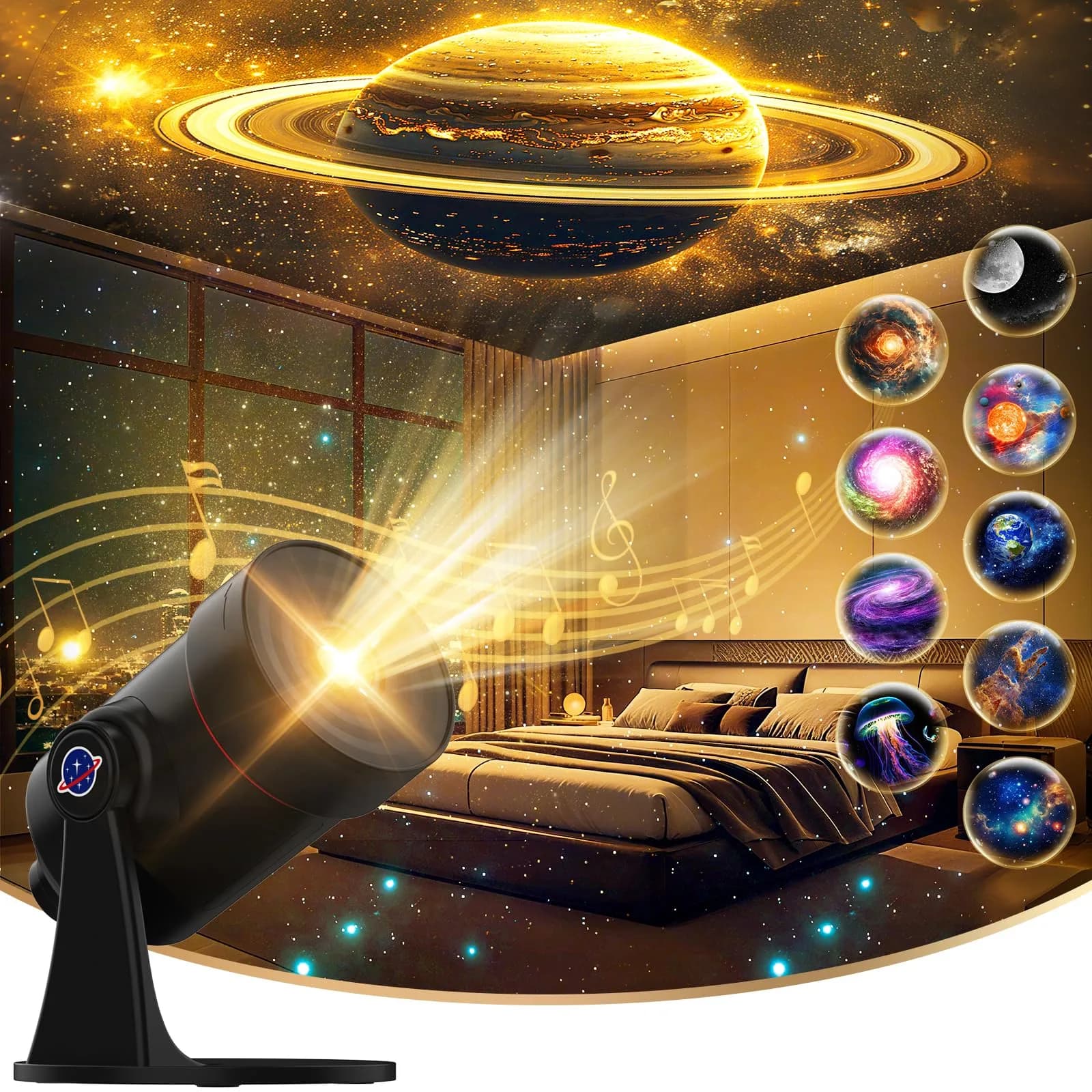 VanSmaGo Galaxy Projector with 28 Soothing Sounds & 10 Film Slides, 15.8cm x 14.5cm x 12.5cm | HD Starry Sky Projection for Adults - main product image