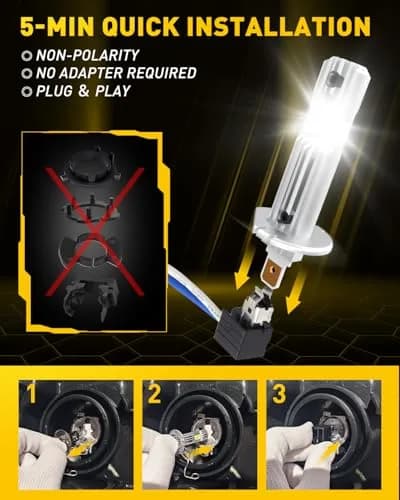 AUXITO H1 LED Bulb 600% Brighter 1:1 Mini Size No Adapter 5 Min Install No Flicker Pack of 2 thumbnail 5