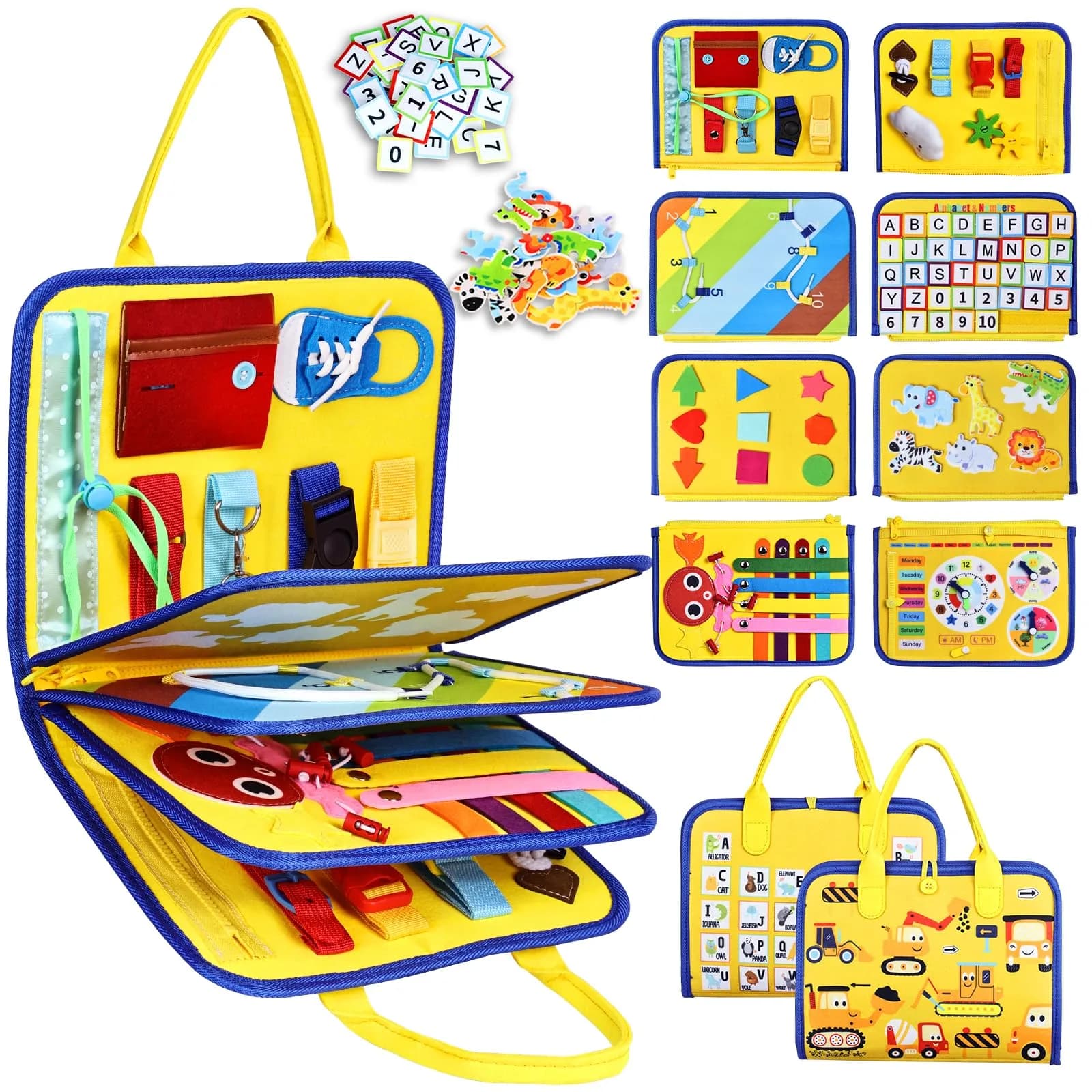 Esjay Busy Board Montessori Toys for Boys Girls 8 Pages | Educational Activities for Fine Motor Skills