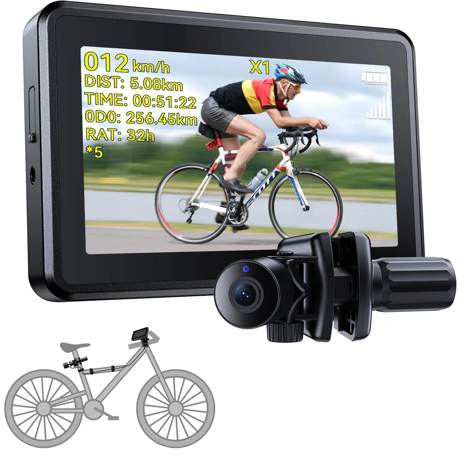 FEISIKE 4.3" IPS Bike Camera Rear View Monitor with 3X Zoom & 145° Wide Angle | Real-Time Traffic Monitoring — B-Black