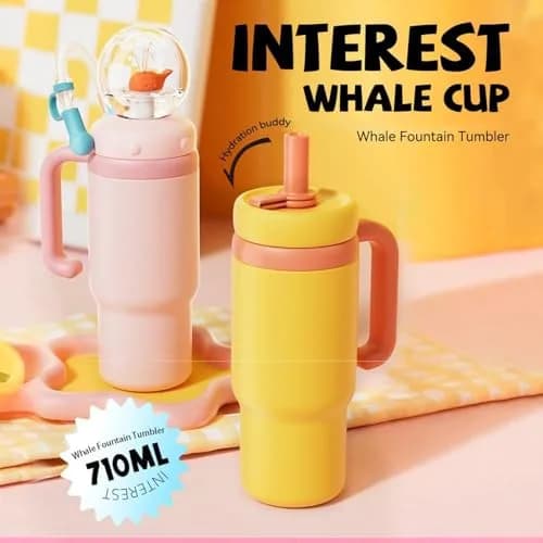 FRAGRANTGARDEN Whale Squirt 24oz Insulated Water Bottle with Handle | Leak-Proof Stainless Steel Kids & Adults thumbnail 2