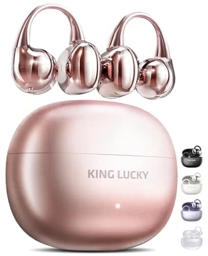 Kinglucky Clip-On Earbuds Gen 3 | Open-Ear Wireless Bluetooth 6.0 Headphones with Mic, 50H Play, ENC, Waterproof, Pink thumbnail 1