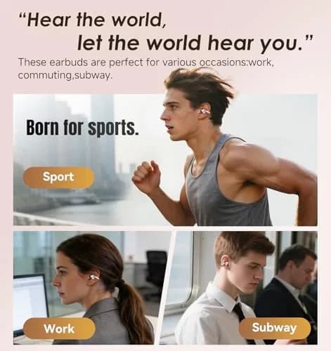 Kinglucky Clip-On Earbuds Gen 3 | Open-Ear Wireless Bluetooth 6.0 Headphones with Mic, 50H Play, ENC, Waterproof, Pink thumbnail 8