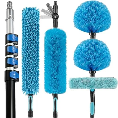 Hicavar Extendable Feather Duster with 6-24ft (7.3m) Telescopic Pole | Cobweb & Ceiling Fan Cleaner Kit thumbnail 1