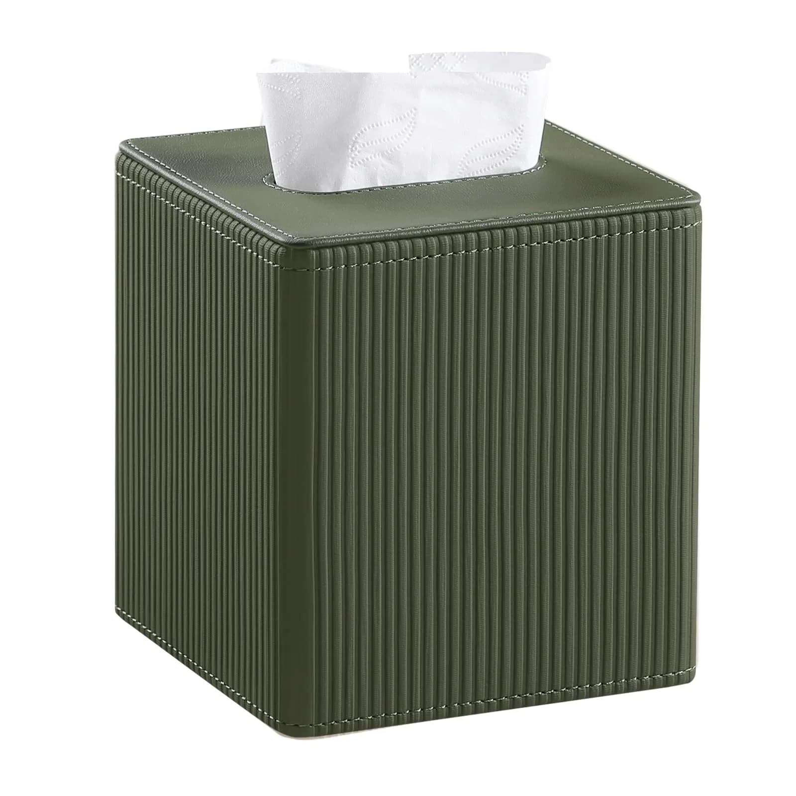 Cretkhp PU Leather Square Tissue Box Cover Green | Modern Decorative Holder for Bathroom, Office, Desk