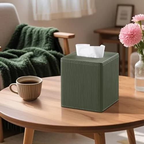 Cretkhp PU Leather Square Tissue Box Cover Green | Modern Decorative Holder for Bathroom, Office, Desk thumbnail 5