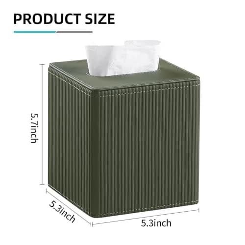 Cretkhp PU Leather Square Tissue Box Cover Green | Modern Decorative Holder for Bathroom, Office, Desk thumbnail 7