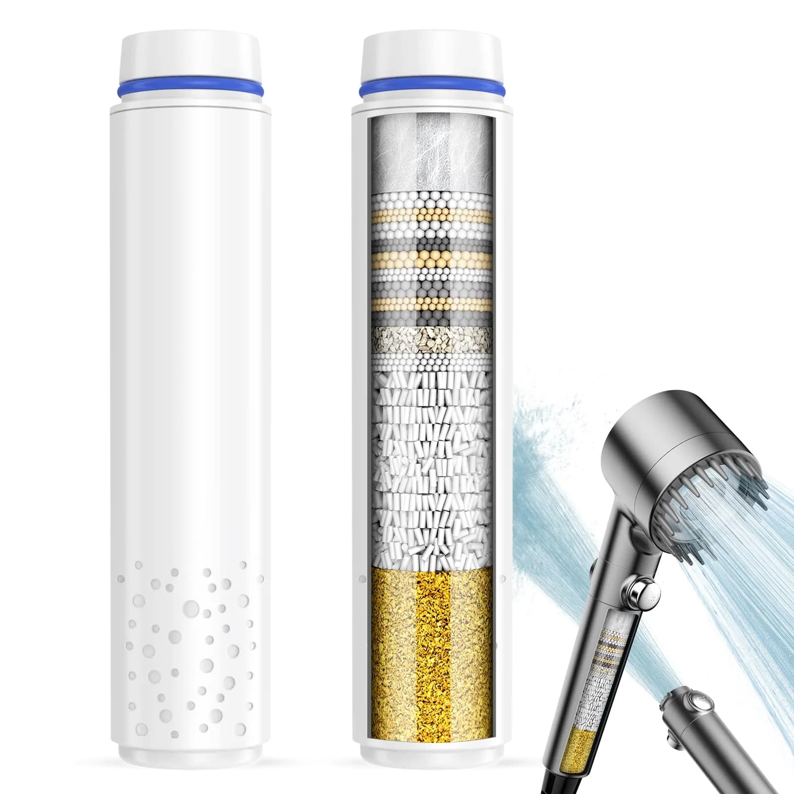 PWERAN Shower Filter 2 Pack | 18-Layer Hard Water Filtration for Skin & Hair — Blue