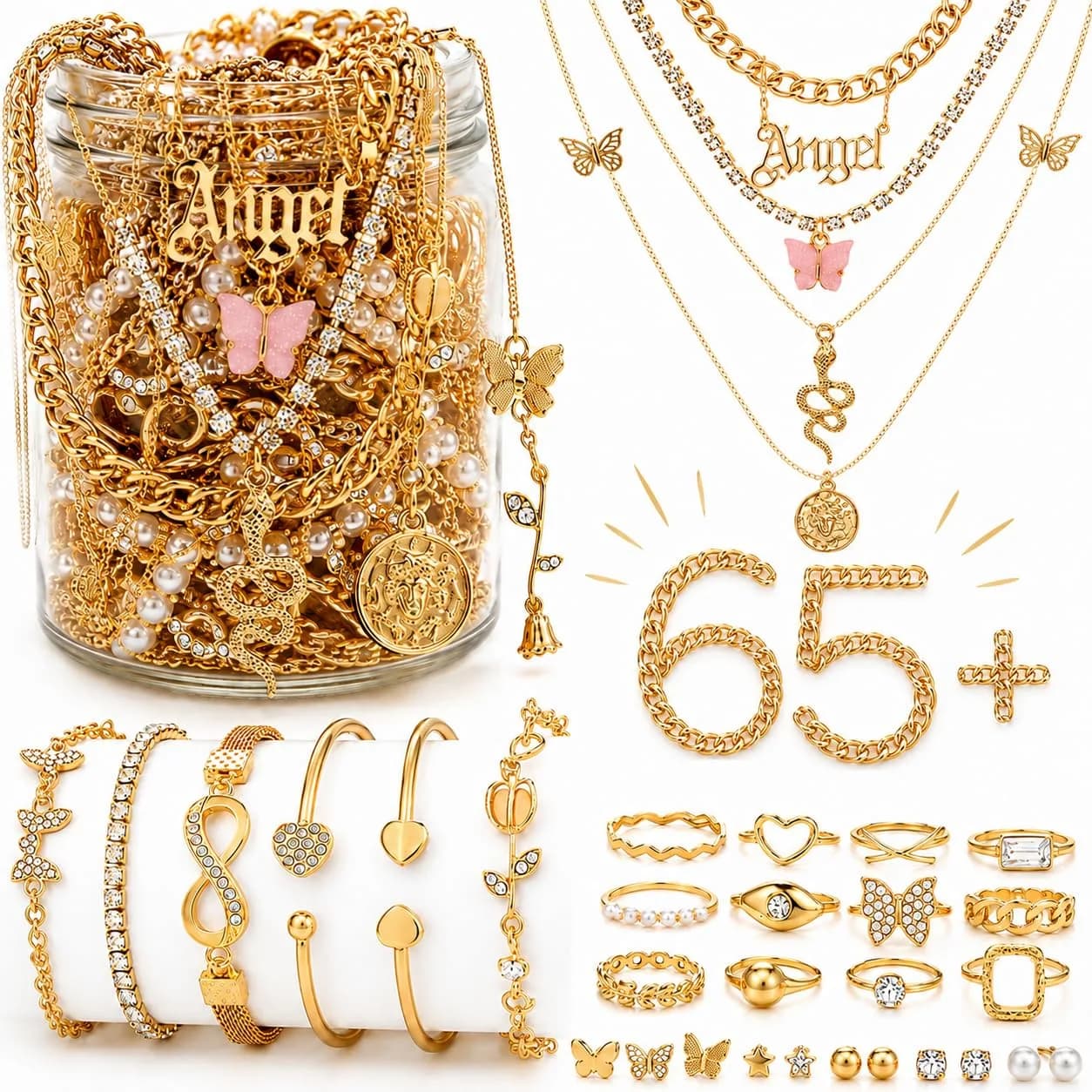 JYSO Mystery Jewelry Jar Bundle 65+ Pieces | Gold Jewelry Set for Women & Teens - main product image